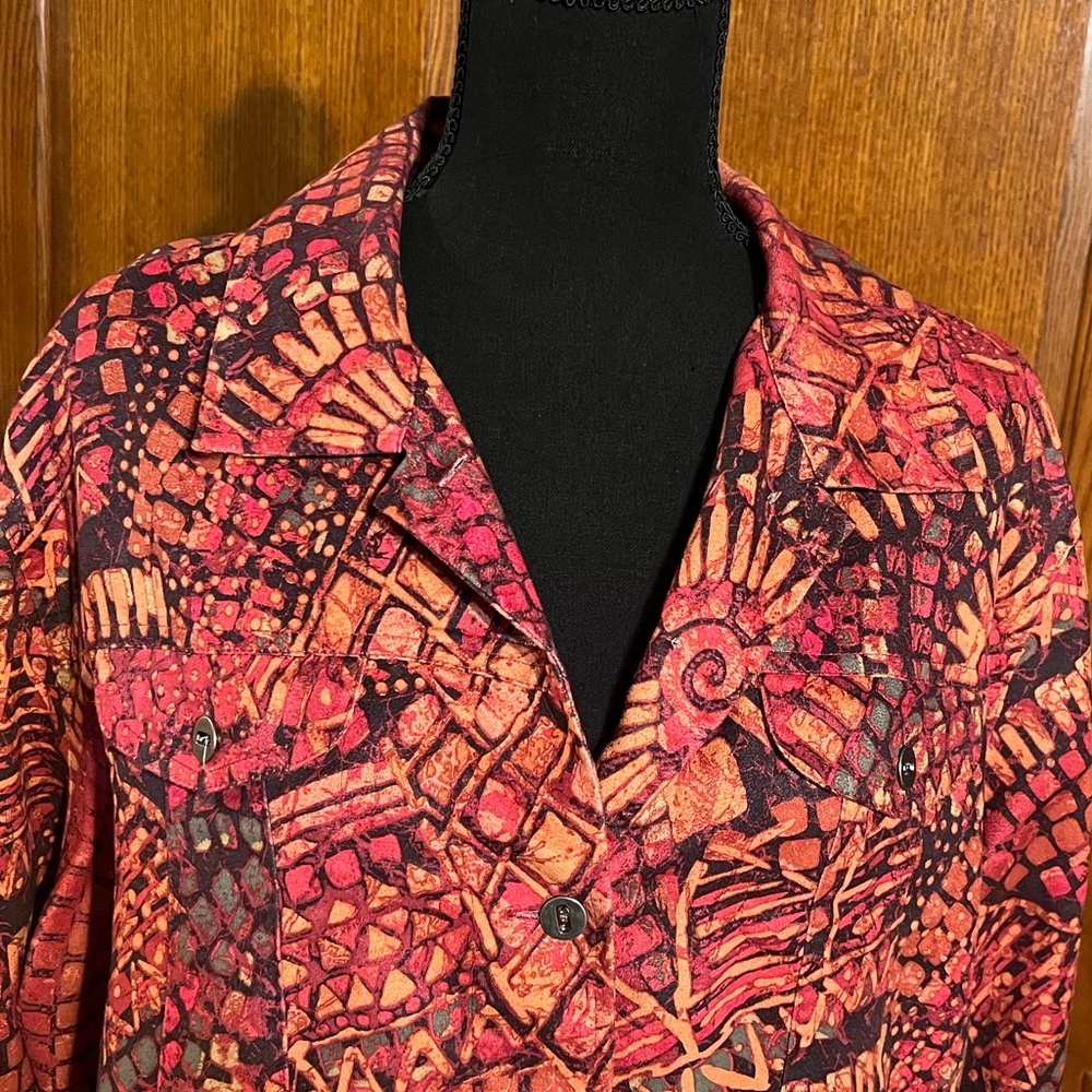 Chico’s Orange & Rust Printed Long Sleeve Button Down Collared Shirt - Picture 3 of 5